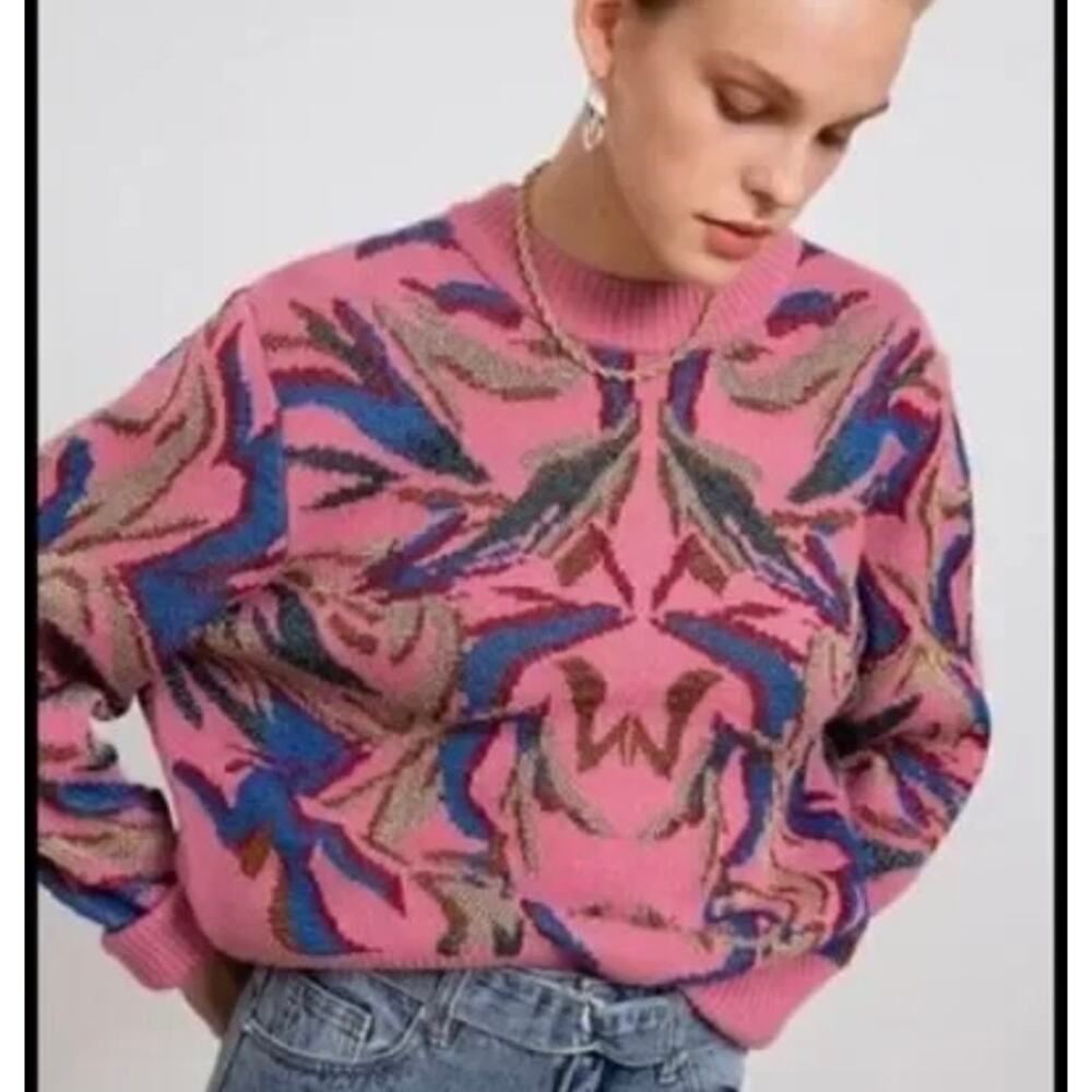 Suncoo Pandor Sweater Pull Pandor-Pink and Gold Parisian sweater‎ Womens T2
